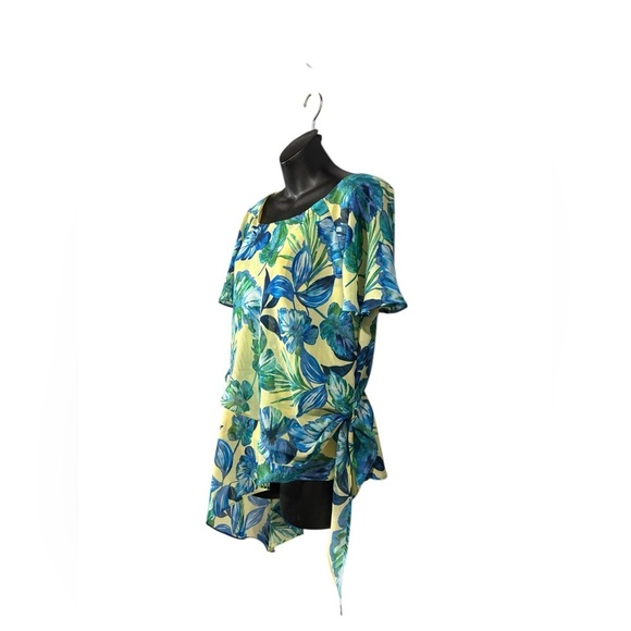Mode Vin Rouge, Tropical Tunic With Asymmetrical Hem, Medium, Blue, Yellow - Picture 6 of 9